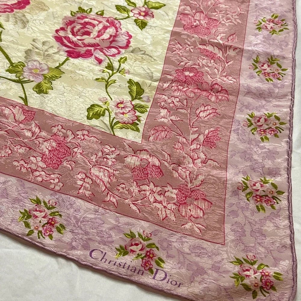 Vintage Christian Dior Floral Pink and Cream Scarf